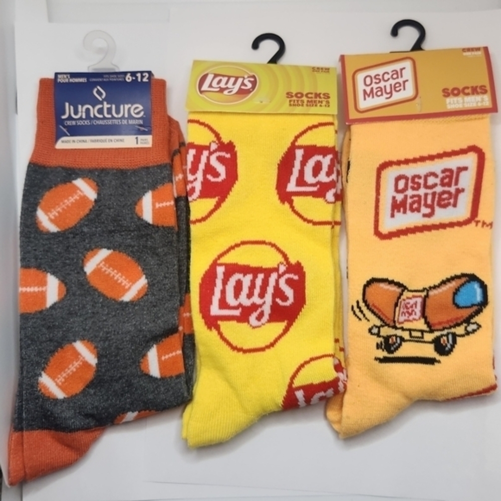 Football Season Inspired Socks Hot Dogs Chips, and Football Mens 6-12 - Picture 4 of 8